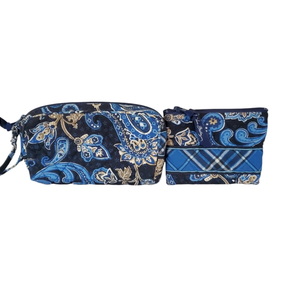 VERA BRADLEY Windsor Navy Paisley Wristlet & Change Purse Set Quilted 2006 Y2K - Picture 1 of 11